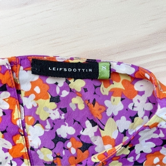 Anthropologie Leifsdottir Silk Ruffle Sleeveless Blouse Orange/Purple Florals, 8 - Picture 3 of 12